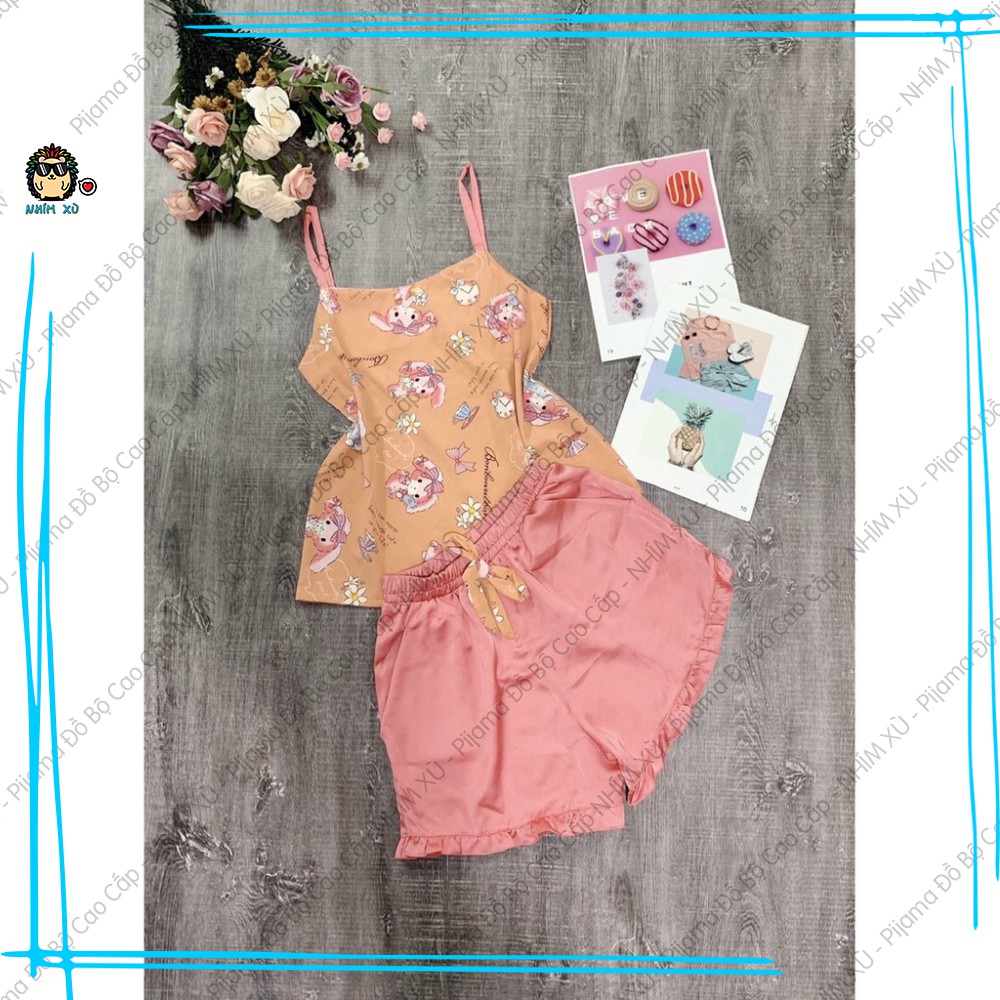 Đồ Bộ Ngủ Pijama Mặc Nhà Áo 2 Dây Quần Đùi Vải Satin Cao Cấp Logo Thỏ | BigBuy360 - bigbuy360.vn