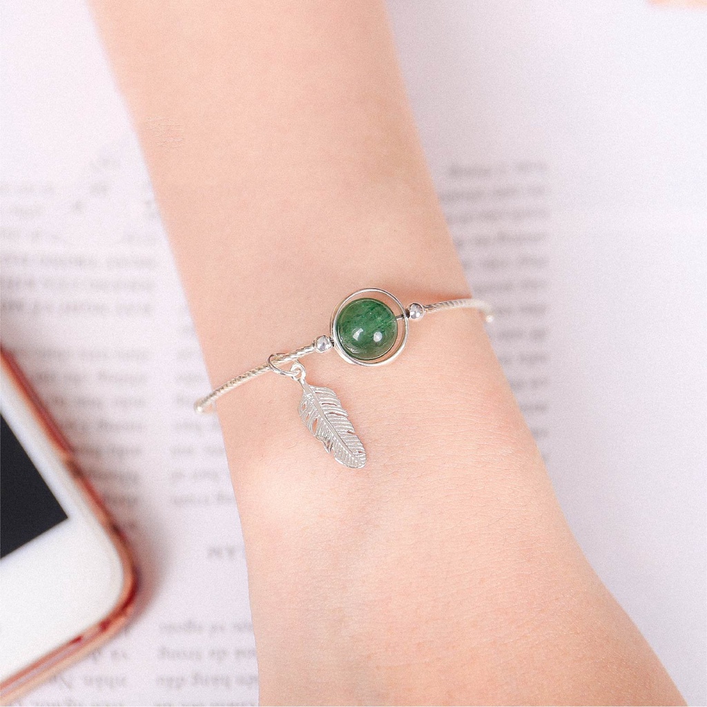 Vòng Tay Nữ charm bạc mix phong thủy thiên nhiên TUDO260 có kiểm định - Vòng tay nữ cao cấp xanh lá cho mệnh Mộc Hỏa