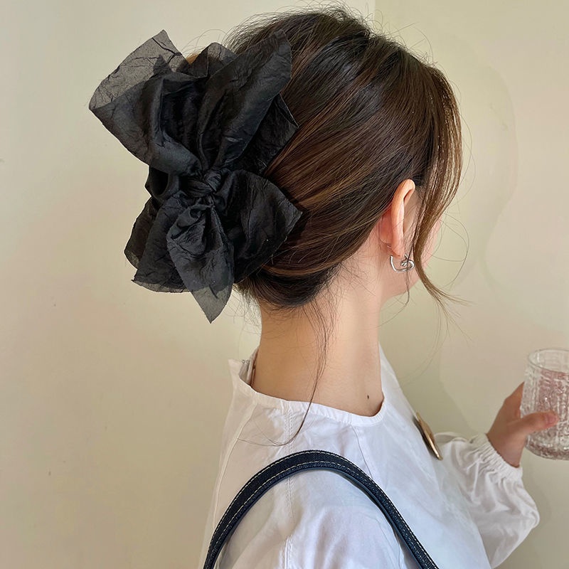 Kẹp Tóc Hình Nơ Lớn Màu Đen Phong Cách Hàn Quốc Thanh Lịch Dành Cho Nữ