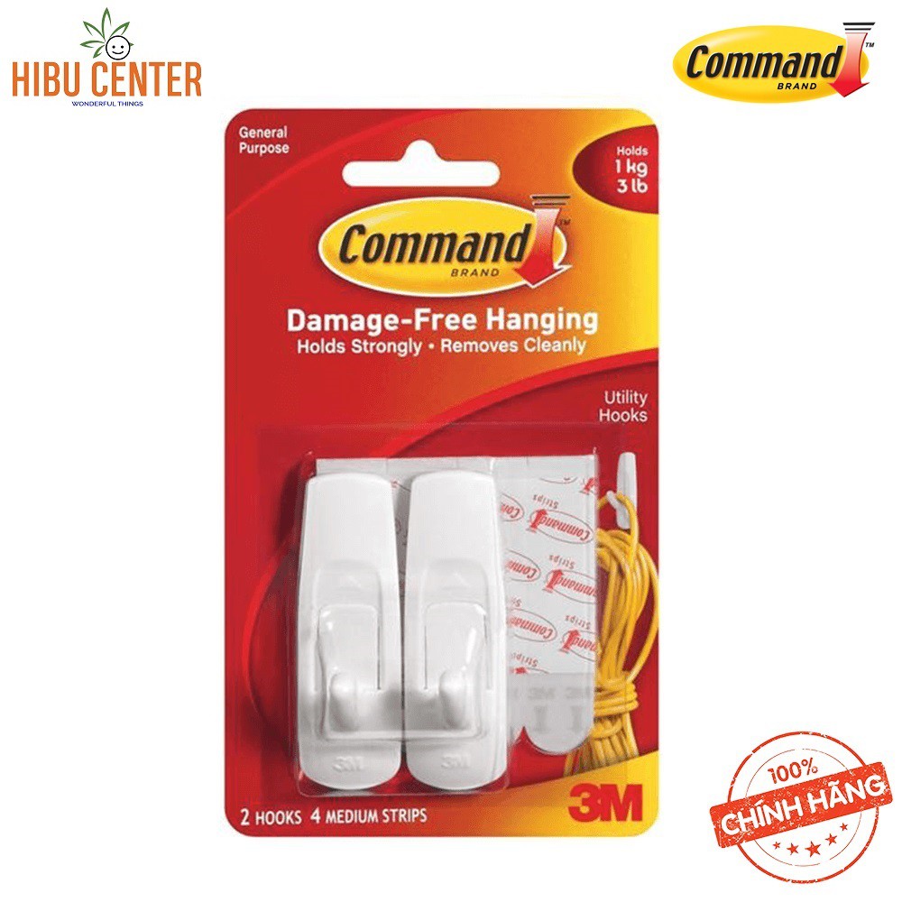 Móc Treo Kiểu Vuông 1kg Vỉ 2 Cái Command 3M 17001 – Siêu Dính, Bền Chắc, Dễ Dàng Tháo Gỡ - Hàng Chính Hãng