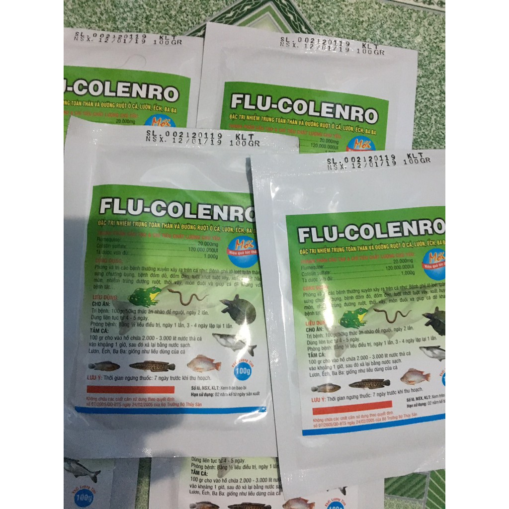 Combo 10 gói Flucolenro kháng sinh tri bệnh cho cá, lươn, ba ba và thủy sản