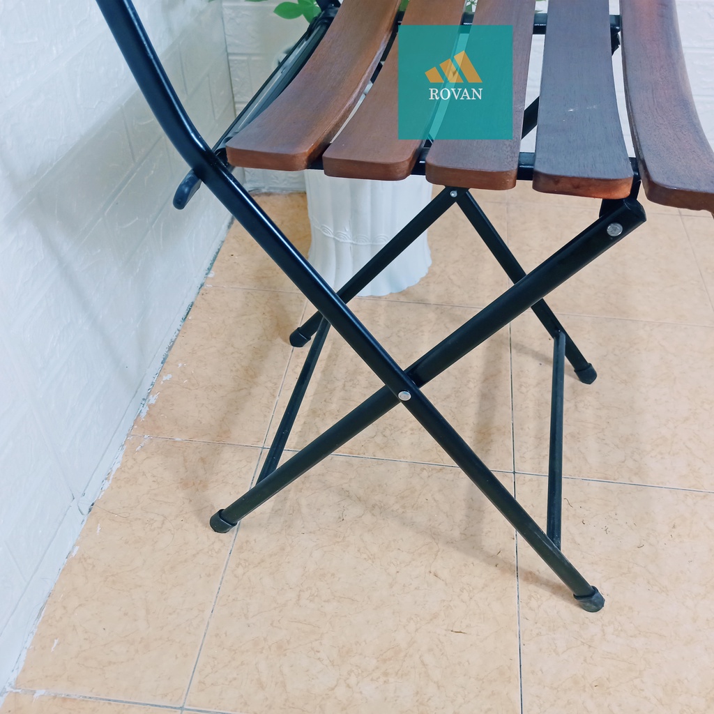 Ghế gỗ xếp Fansipan lưng cong chân sắt size lớn ngồi cafe, trà chanh