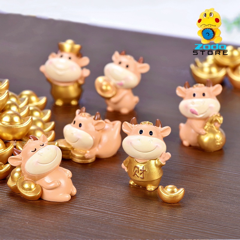 ZODA Phụ kiện trang trí tiểu cảnh trâu thần tài - trâu vàng may mắn