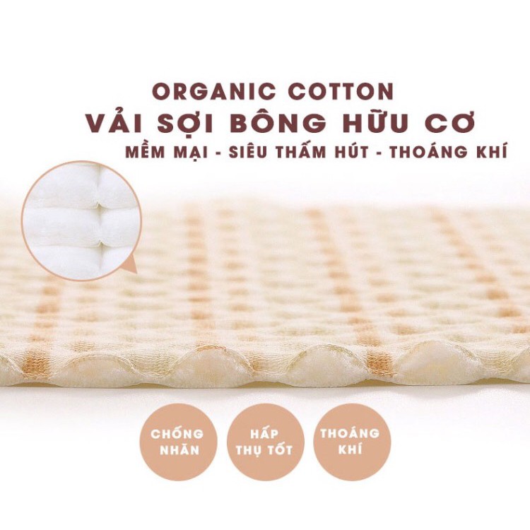 Tấm lót chống thấm cotton hữu cơ tự nhiên 4 lớp, thoáng khí an toàn cho da bé