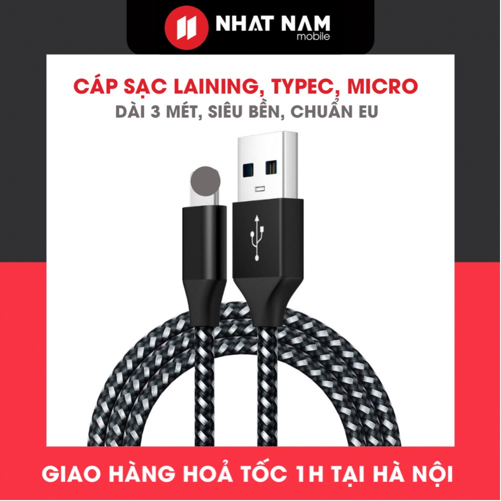 Cáp sạc lightning, type C, Micro cho iPhone, Samsung, Oppo chính hãng AKUS - LKGUS , Hỗ trợ sạc nhanh 2.4A