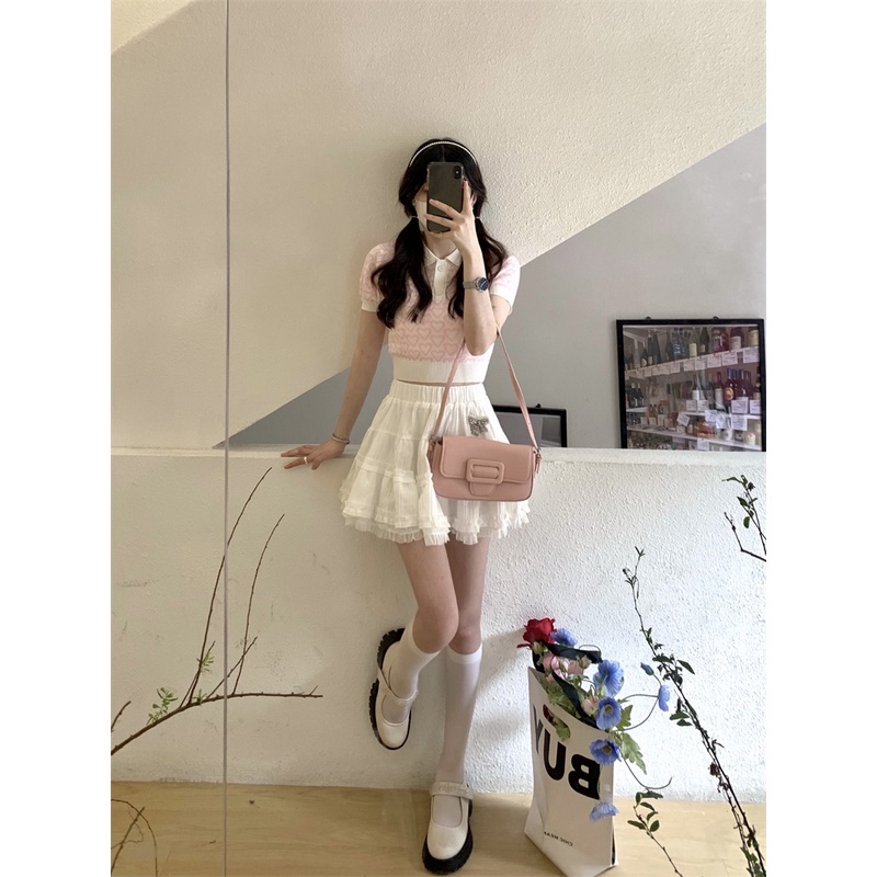Áo Croptop Dệt Kim Tay Ngắn Cổ Polo Dáng Ôm Thời Trang Mùa Hè Quyến Rũ Cho Nữ