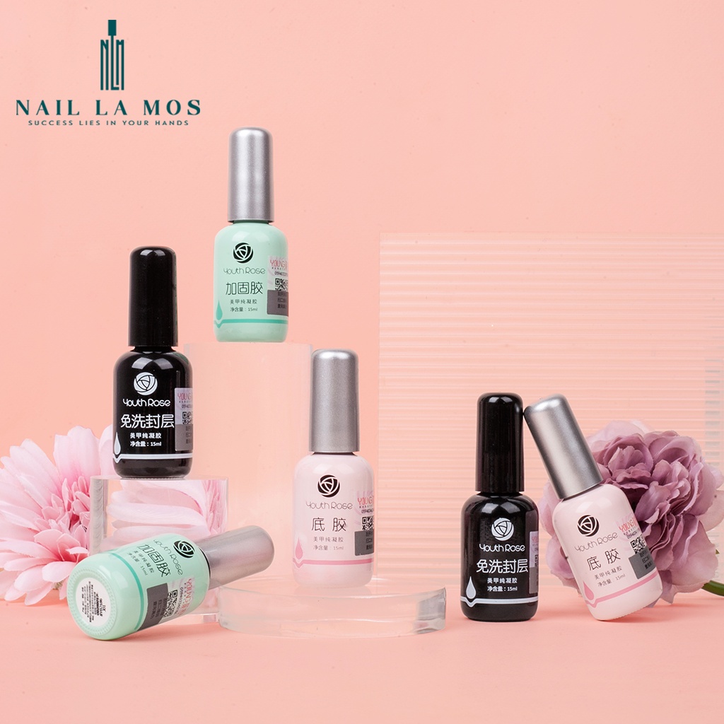 Base top hoa hồng Youth Rose chính hãng - gel liên kết, top phủ bóng, cứng móng chuyên dụng cho dân làm móng