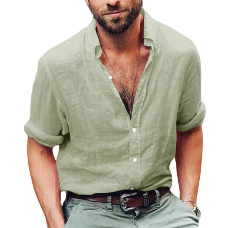 Áo Sơ Mi Vải Lanh Dài Tay Cổ Chữ V Dáng Rộng Thời Trang Mùa Hè Cho Nam Cỡ M-3XL