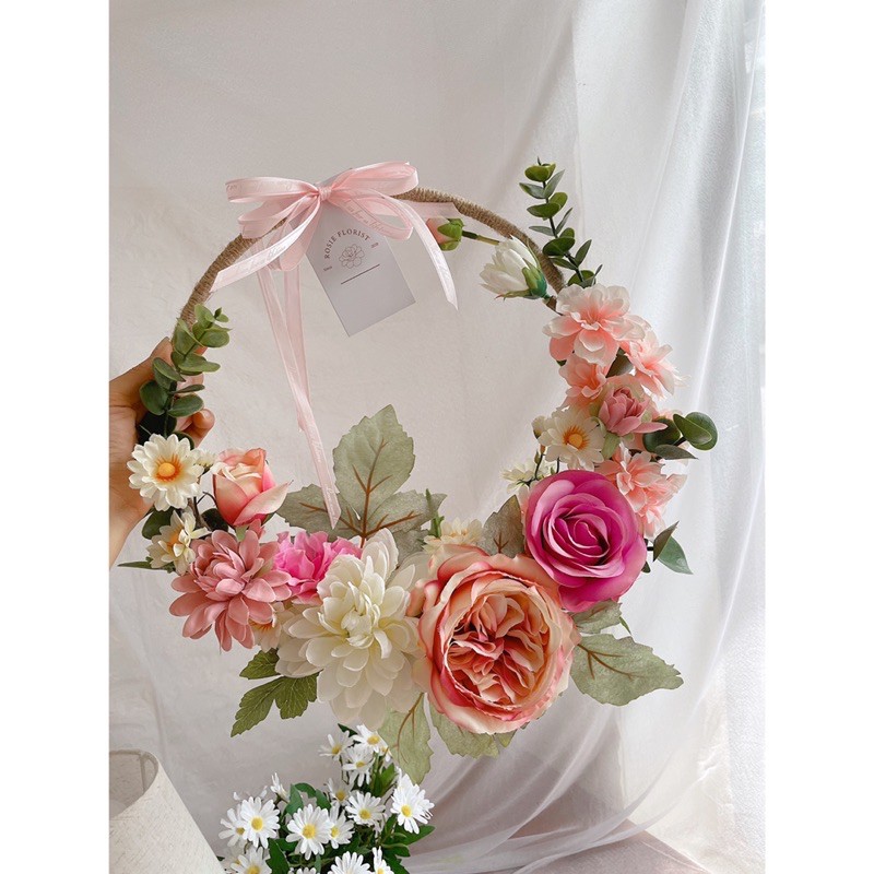 Vòng hoa Lụa Thiết kế🍓 Hoa Lụa cao cấp tone Hồng🍓 Decor trang trí nhà cửa🍓Quà tặng🍓Hoa Lụa Cao Cấp🍓 Mã 016