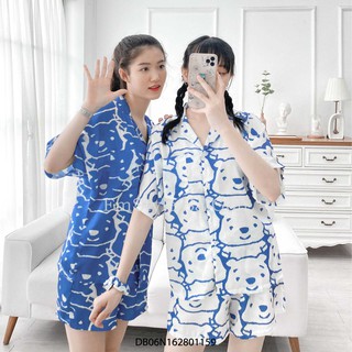 Đồ bộ áo tay ngắn + quần ngắn loang gấu + dây cột tóc ulzzanng thời trang nữ VM Shop 21DB06N162801