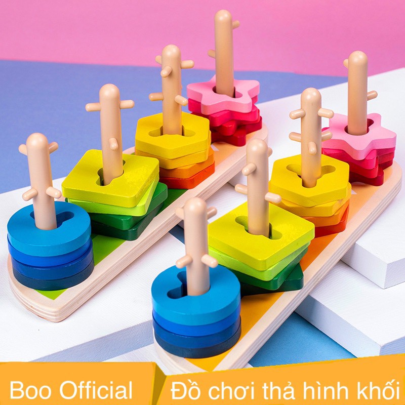 Bộ Đồ chơi Luồn Hình Vào Cọc Bằng Gỗ - Bộ Luồn Cọc Thả Hình Theo Đường Zigzag