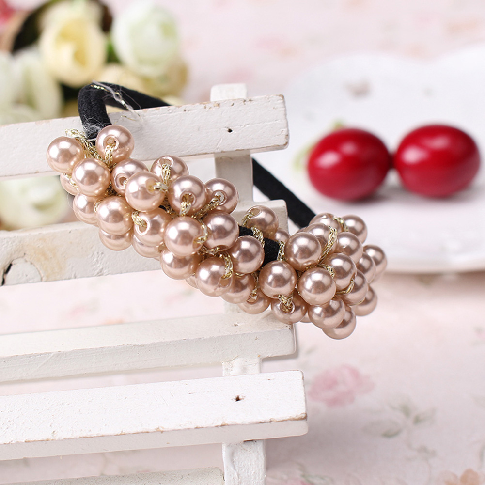 Women Fashion Pearls Beaded Hair Rope Elastic Ponytail Holder Girls Scrunchies