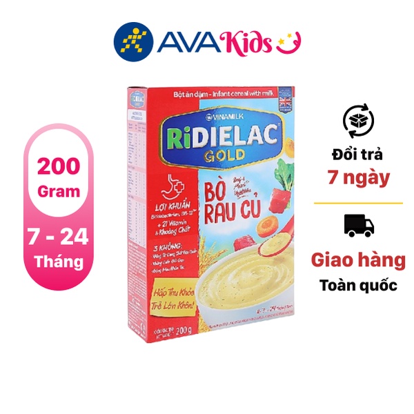 Bột ăn dặm Vinamilk Ridielac Gold bò rau củ hộp 200g (7 - 24 tháng)