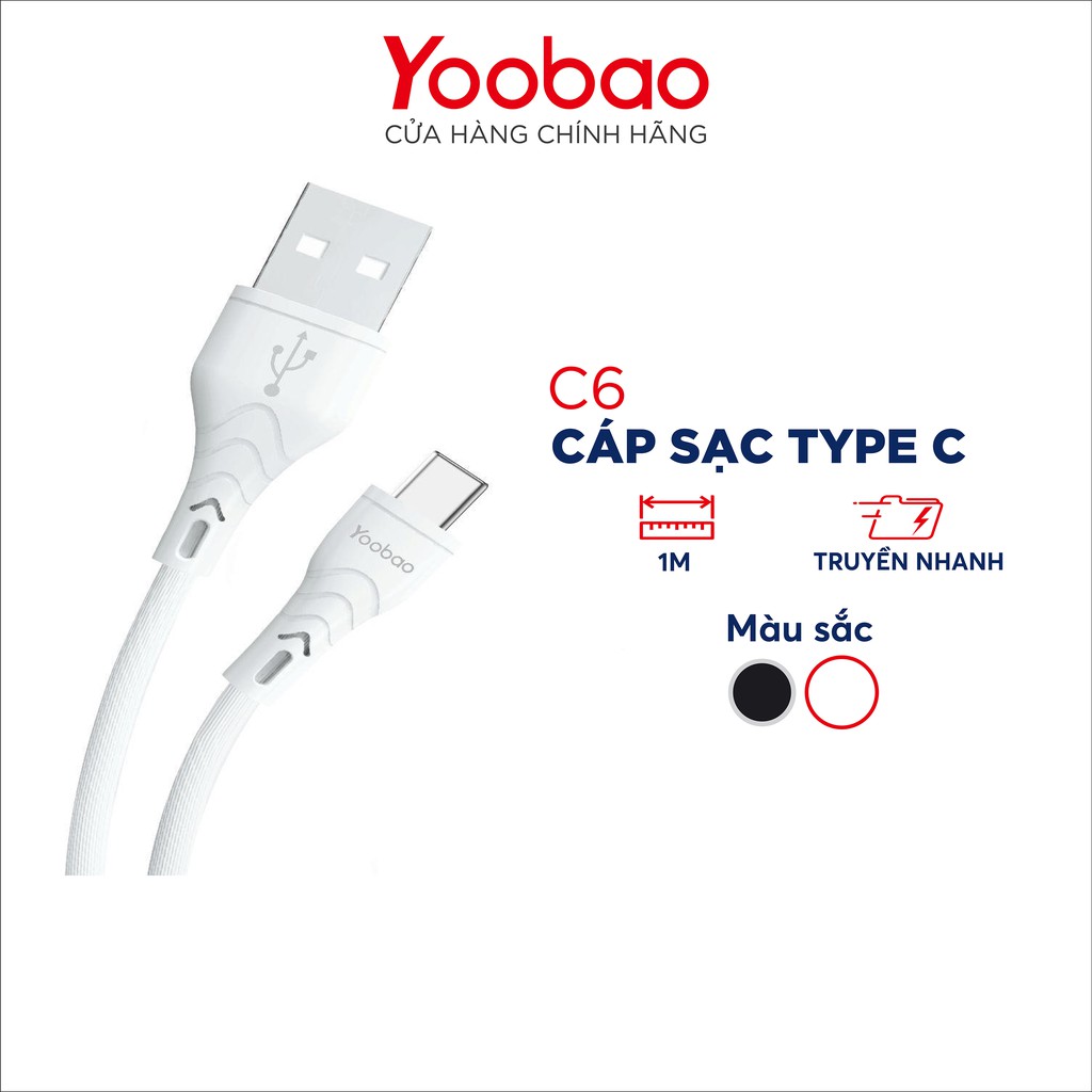 Dây cáp sạc cho điện thoại smartphone Android đầu Type-C Yoobao C6 dài 1m