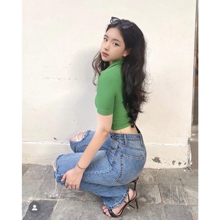 Quần jeans suông rách gối | Boho Jeans | Secodee