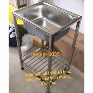 Bộ chân + chậu rửa chén đơn Inox 42*37 + kèm vòi chén + dây cấp nước 6 tấc