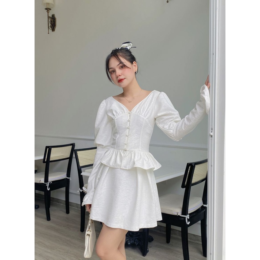 Áo gấm nhăn kiểu peplum cúc đá - Hera blouse