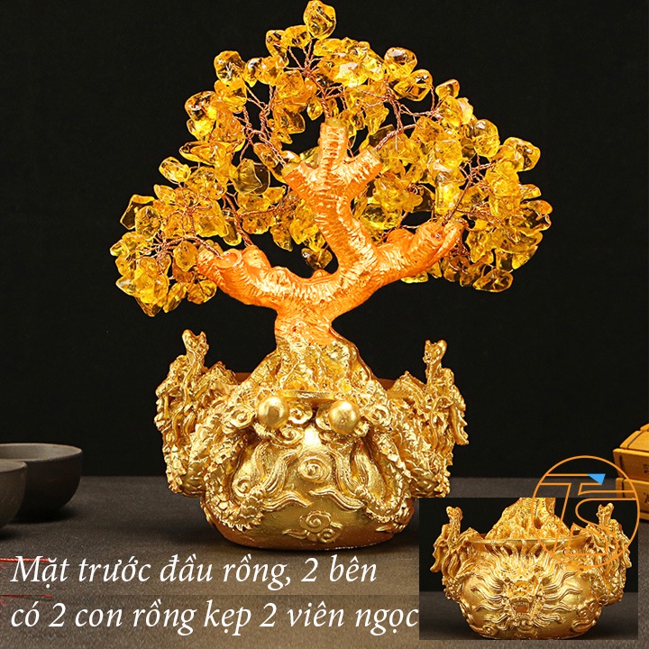 Cây Tài Lộc Đá Thạch Anh Mẫu Chậu Ba Rồng Vàng Phong Thủy May Mắn Chiêu Tài Tấn Bửu Cho Gia Chủ - Quà Tặng Khai Trương