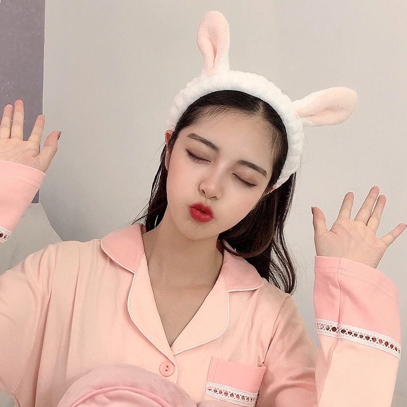 Băng đô tai mèo bằng vải san hô mềm mại co giãn dễ thương cho nữ
