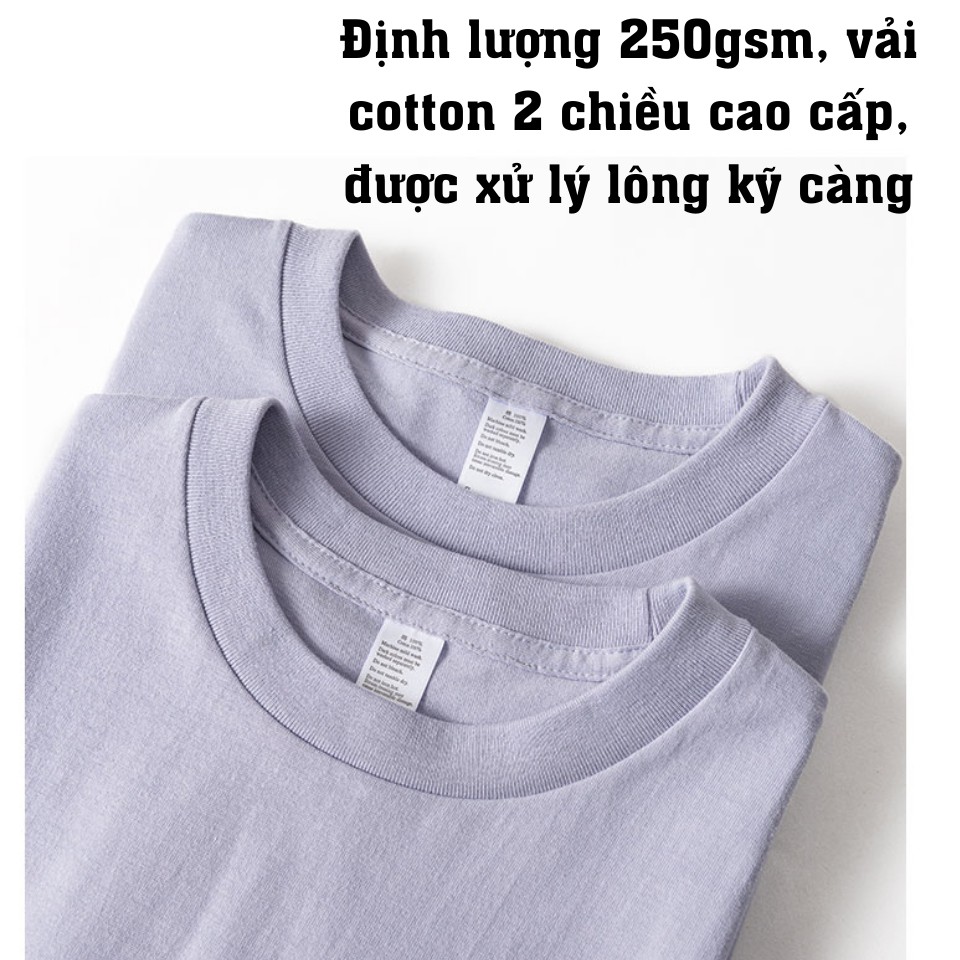 250G Áo Phông 100% vải Cotton chải kĩ, loại bỏ lông thừa - Áo thun 250gsm màu Tím Oải Hương form Unisex cho mùa hè 2022