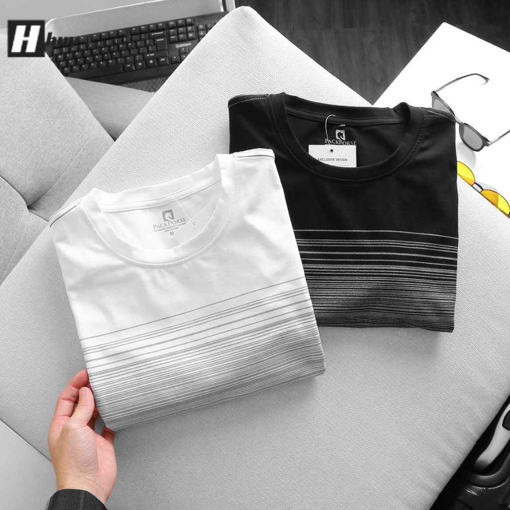 Áo thun nam tay ngắn cổ tròn, màu phối lạ mắt, vải thun cotton xuất