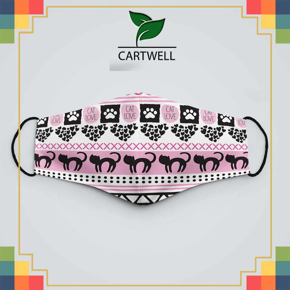 Khẩu trang vải 3d Dễ Thương_945 CARTWELL chất liệu poly cotton 100% chống bụi in họa tiết 3d tunisex