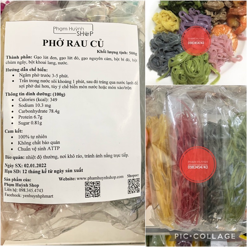 Phở rau củ mix 5 vị gói 350g (mix 5 vị bí đỏ, chùm ngây, khoai lang, lứt đỏ, lứt đen) eatclean ăn kiêng