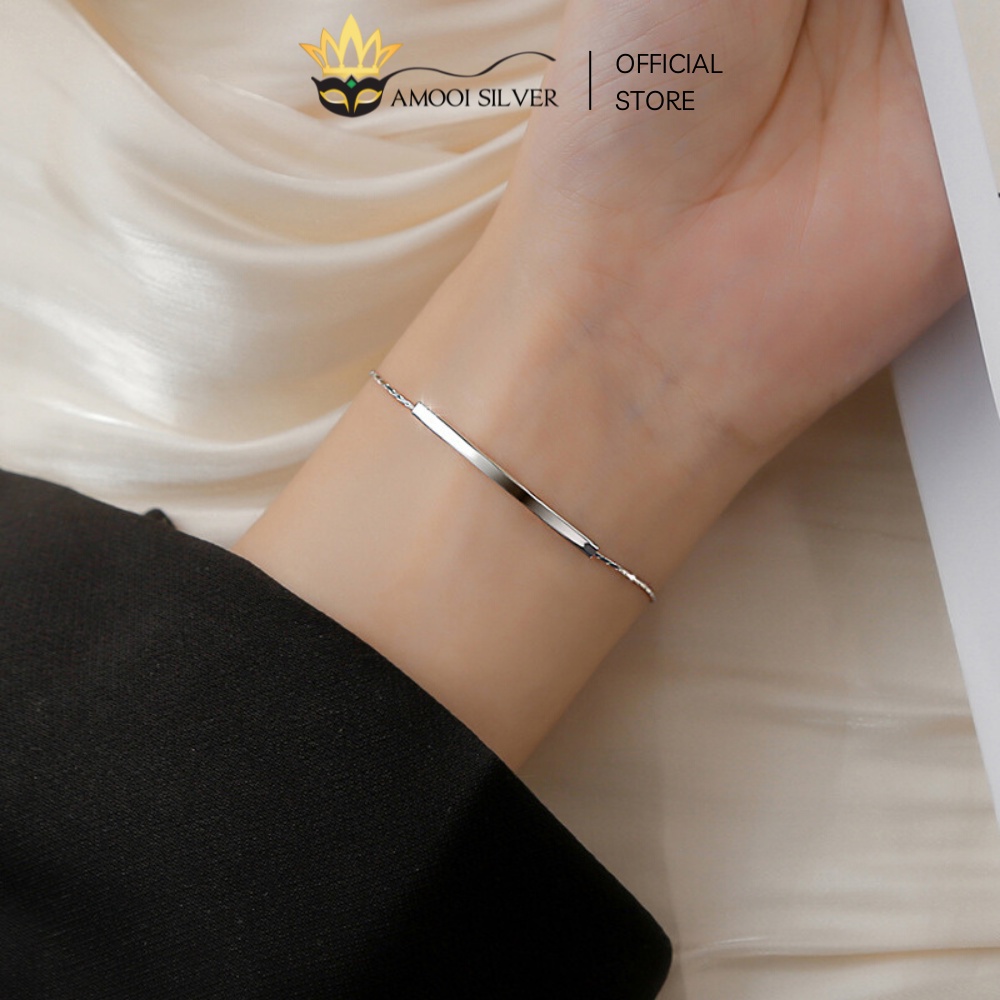 Lắc Tay Bạc S925 Mẫu Thanh Ngang Thắt Dây Rút Thanh Lịch - Amooi Silver AT61
