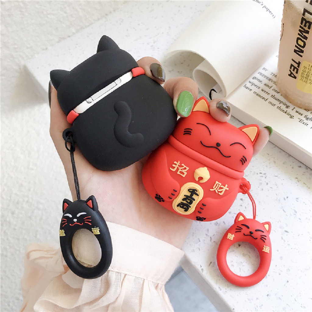 Airpods Case ⚡Freeship ⚡ MÈO THẦN TÀI Case Tai Nghe Không Dây Airpods 1/2/ i12/Pro - TGDĐ89