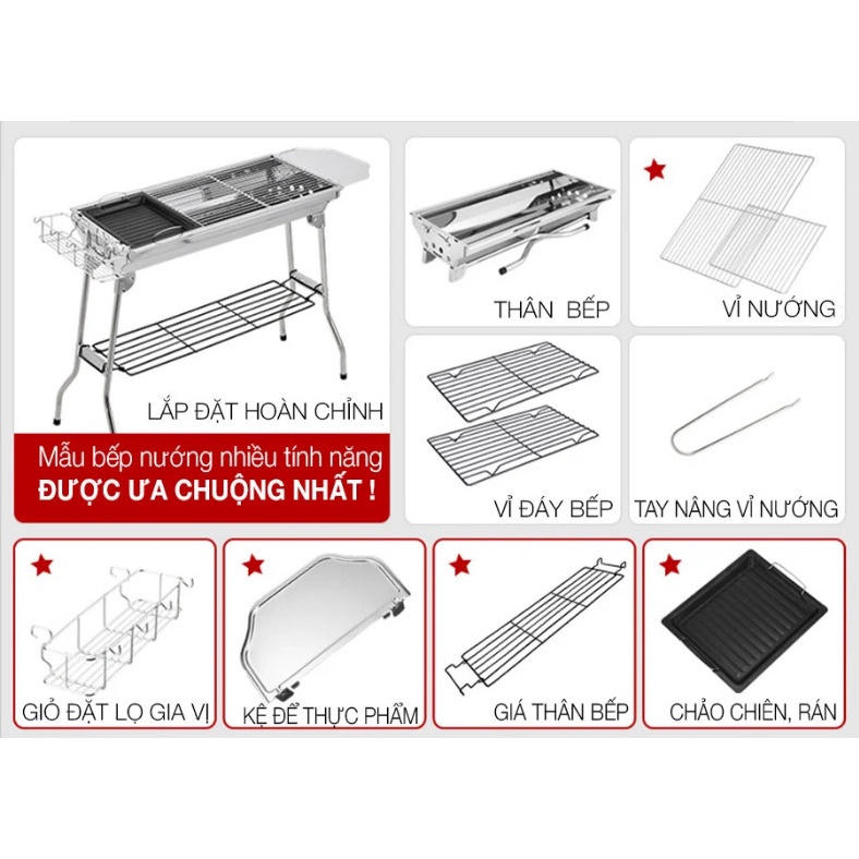 [ Home &amp; Garden ] Lò nướng than inox ngoài trời BBQ Full Set (73 x 33 x 71)cm