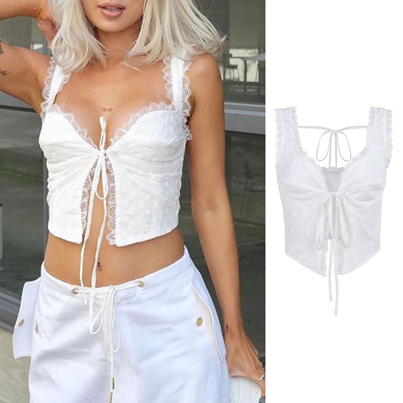 Áo Croptop Hai Dây Phối Ren Thời Trang Mùa Hè Cho Nữ