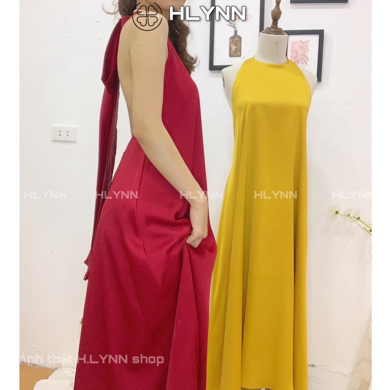 Đầm maxi đi biển cổ yếm buộc nơ dáng suông hai lớp có mút m30 | BigBuy360 - bigbuy360.vn