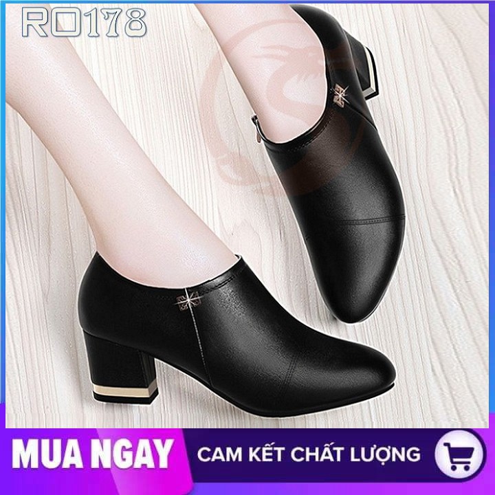 Giày boot nữ cổ thấp đế cao 5cm hai màu đen đỏ hàng hiệu rosata Ro178