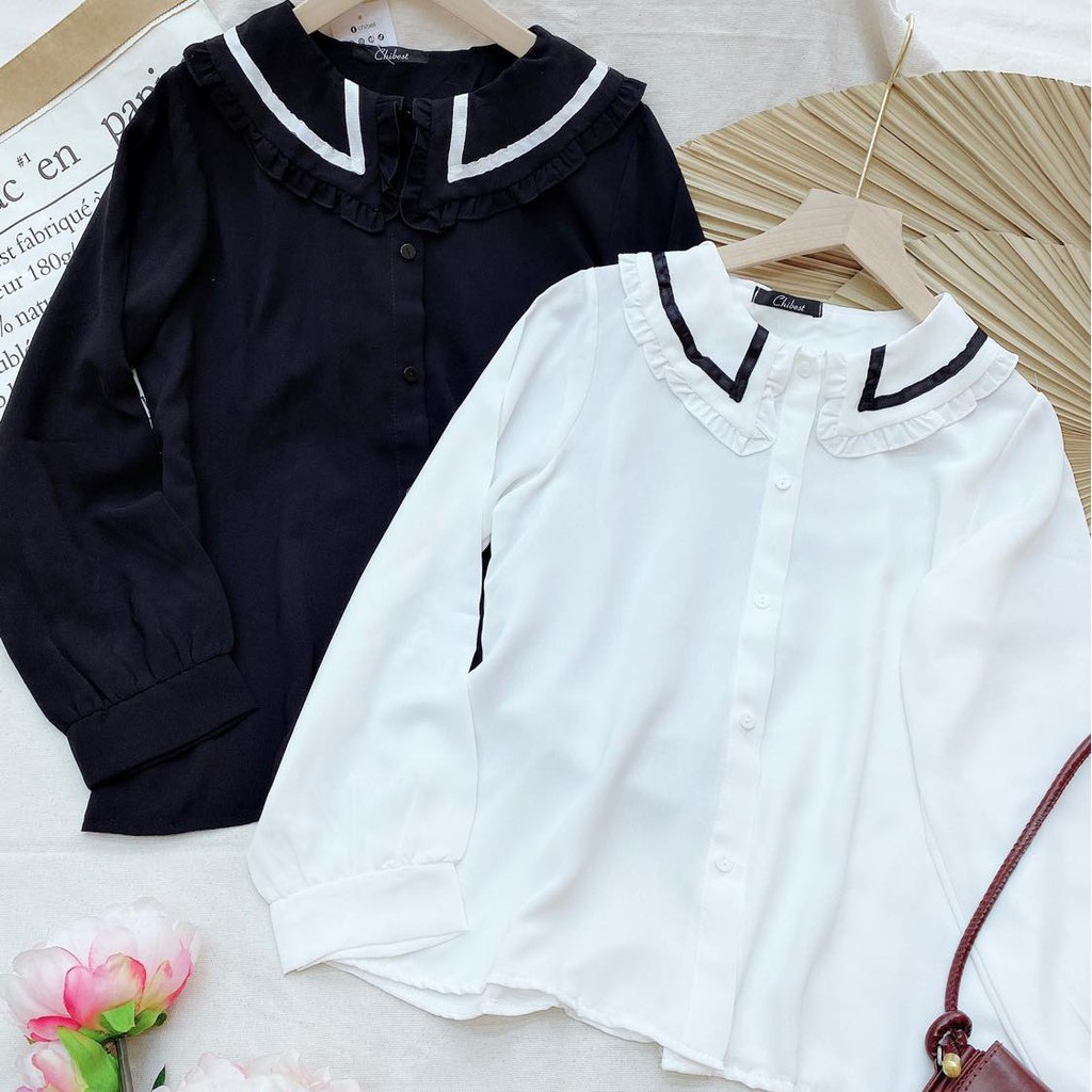 (FREESHIP-HÀNG CÓ SẴN) ÁO BÈO CỔ VIỀN ĐEN TAY DÀI❤️CHIBEST_AD059