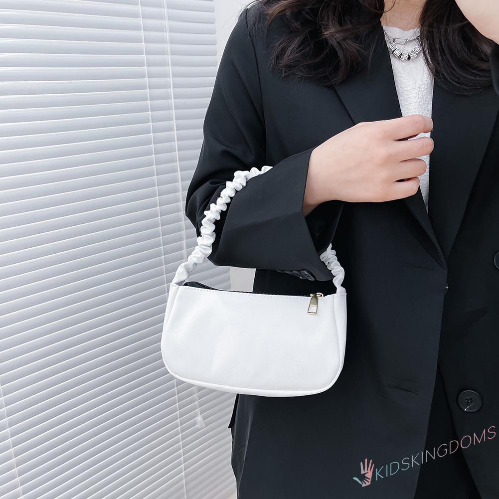 【Big Sale】Vintage Women Pure Color Pleated Shoulder Bag Casual Small Handbag Purse