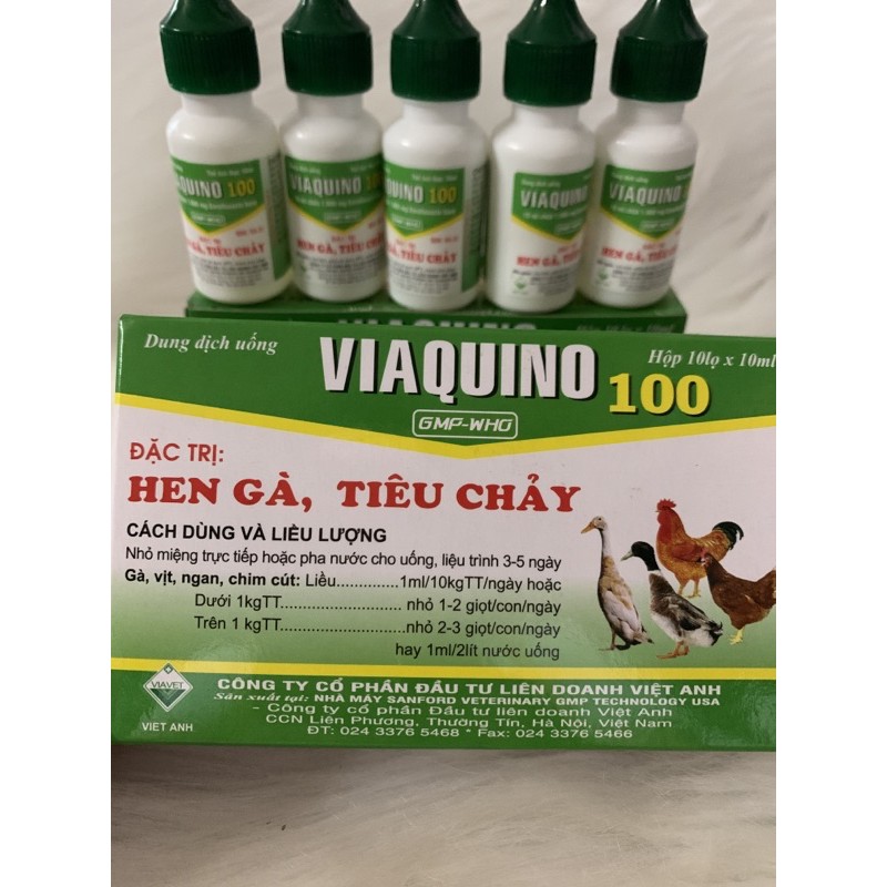 10 lọ VIAQUINO 100 (10ml) - hen gà, tiêu chảy dùng tốt cho gà, vịt, ngan, chim cút