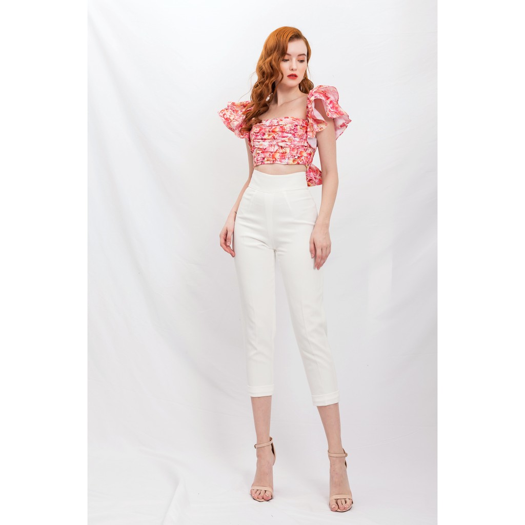 Áo croptop tay cánh tiên in hoa Gunich