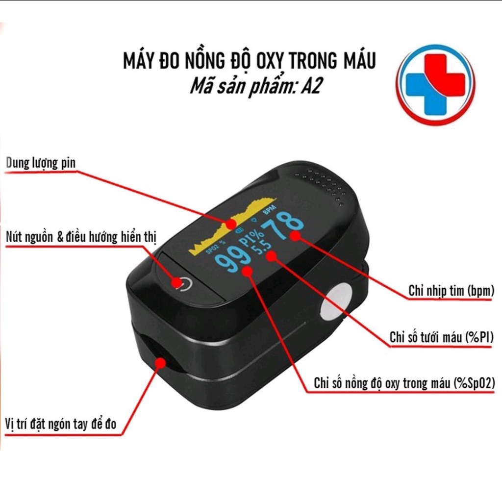 Tặng pin - Máy đo nồng độ oxy trong máu A2 cho kết quả chính xác