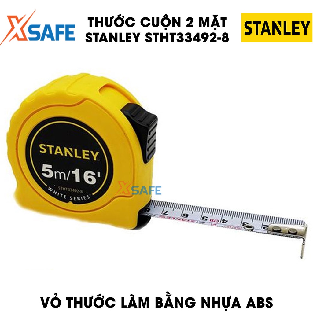 Thước cuộn STANLEY STHT33492-8 5mx19mm lưỡi thép dẻo Thước cuộn 2 mặt Stanley vỏ nhựa ABS bọc cao su bền bỉ