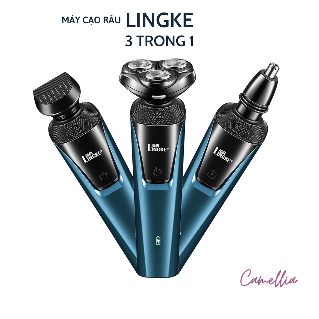 Máy Cạo Râu Đa Năng 3in1 Chính Hãng Lingke Có Đèn Led, 3 Đầu Tỉa Lông Mũi, Tông Đơ, Cạo Râu