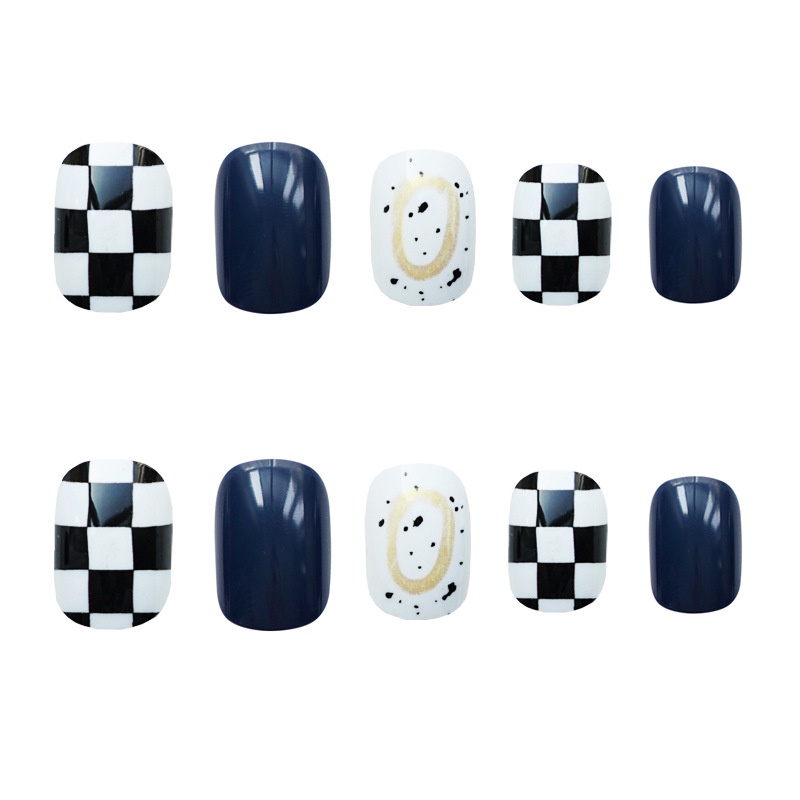 set 24 móng tay giả thiết kế xanh kẻ thời trang sang chảnh Jojo PD182 móng giả nailbox rẻ đẹp kute tự làm tại nhà