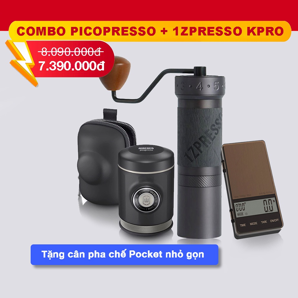 Combo Wacaco Picopresso và 1Zpresso K-Pro Dark | Tặng kèm cân pha chế Mini Pocket