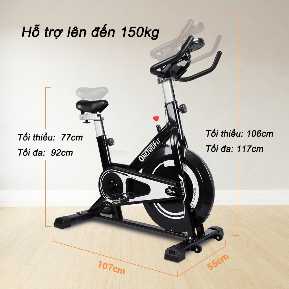 OneTwoFit Xe đạp tập thể dục Air Bike với Đệm ngồi thoải mái và có thể điều chỉnh (Bánh xe đạp 8kg)