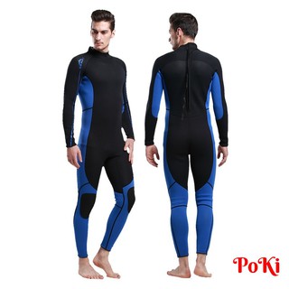 Bộ đồ lặn, quần áo lặn biển cho NAM 3mm BLUE giữ ấm, thoáng khí, chống thầm nước cao cấp - POKI
