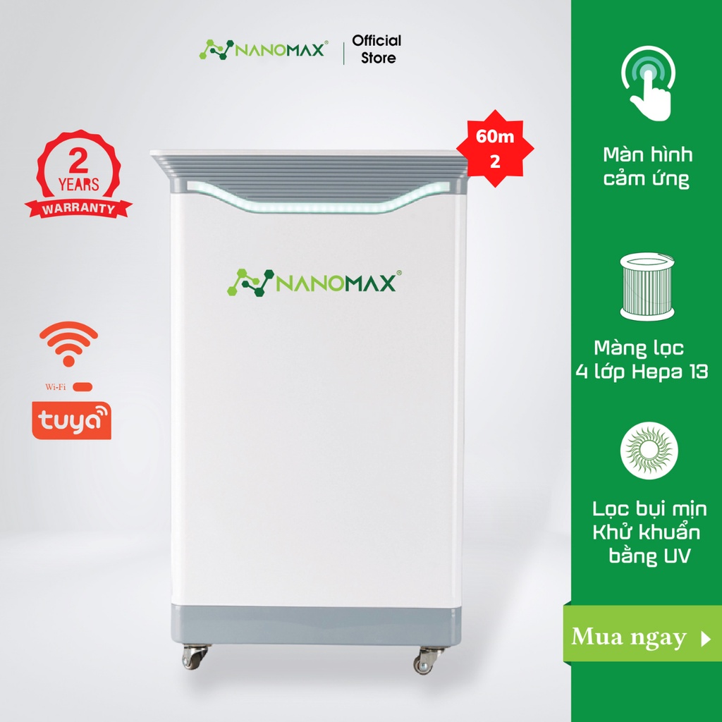 Máy Lọc Không Khí Nanomax Với Bộ Lọc Hepa 4 Lớp Lọc Bụi Mịn, Tia Uv Diệt Khuẩn, Kết Nối Thông Minh Với Điện Thoại