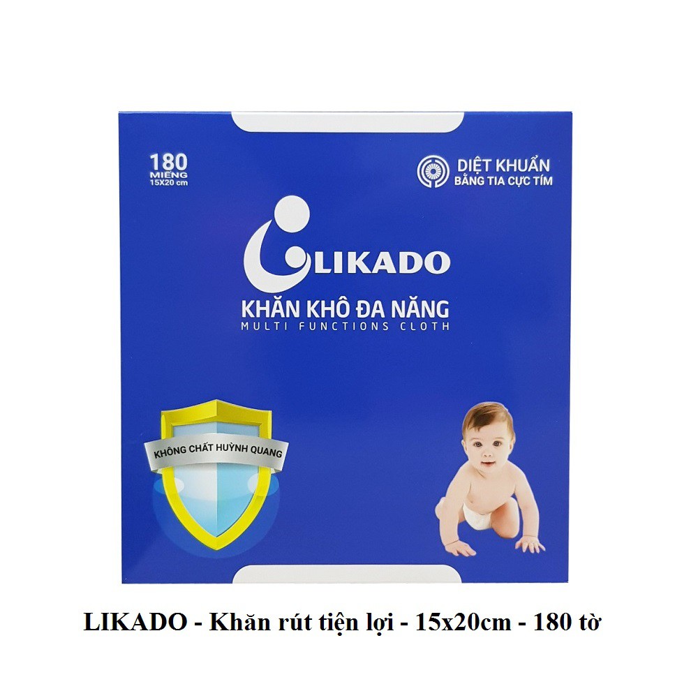 Khăn giấy khô đa năng LIKADO dạng rút kich thước 15*20cm hộp 180 tờ (combo 3 hộp)