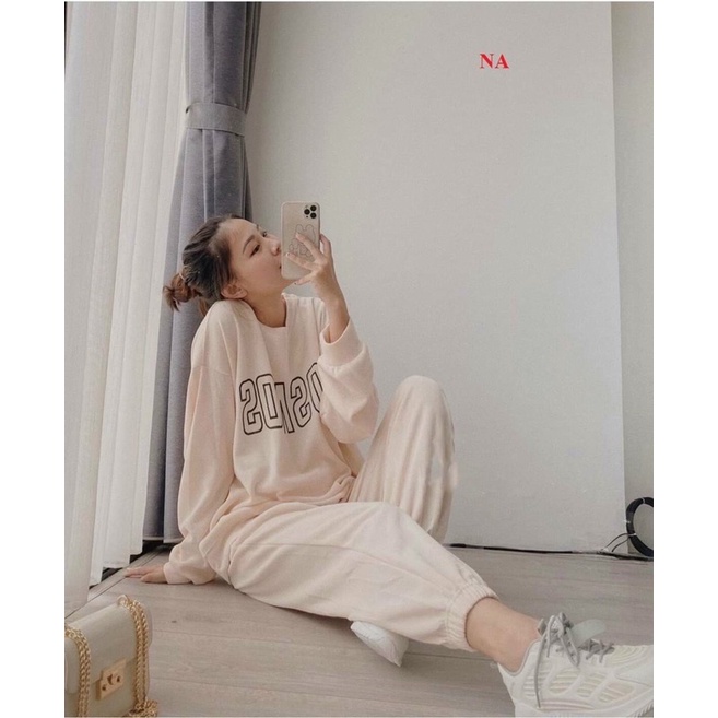 Đồ bộ nữ, Set đồ dài tay in chữ cosmos chất nỉ mùa đông phong cách Hàn Quốc Ulzzang dành cho nữ unisex