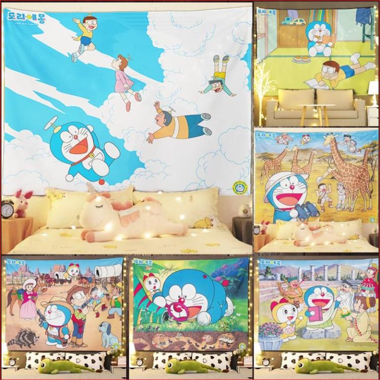 Thảm treo tường trang trí phòng ngủ - Tranh vải decor vintage. MSP : Doraemon 2