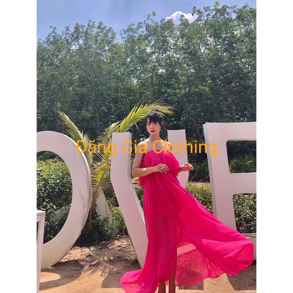 Đầm dự tiệc xẻ tà, đầm maxi bèo vai, đầm đi biển giá rẻ, đầm maxi xẻ tà, đầm dự tiệc sang trọng DG4377