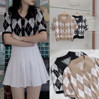 Áo len nữ polo caro 2 màu freesize Pumi